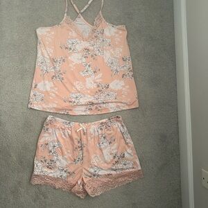 Tahari Peach Floral Lace Cami & Shorts Pajama Set